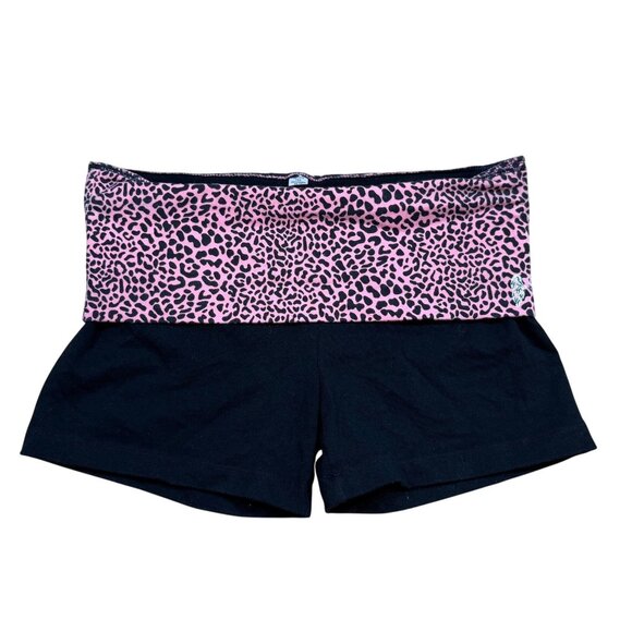 Y2K Victorias Secret XS Leopard Print Fold Over Lounge Shorts Black & Pink Stret - Picture 2 of 5